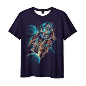 Мужская футболка 3D с принтом Космический удар в Кировске, 100% полиэфир | прямой крой, круглый вырез горловины, длина до линии бедер | Тематика изображения на принте: cosmonaut | galaxy | planet | space | star | астронавт | галактика | звезда | космонавт | космос | планета