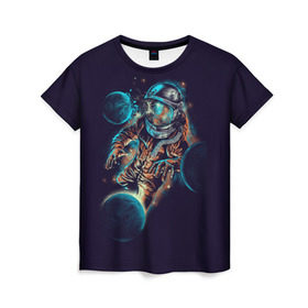 Женская футболка 3D с принтом Космический удар в Кировске, 100% полиэфир ( синтетическое хлопкоподобное полотно) | прямой крой, круглый вырез горловины, длина до линии бедер | cosmonaut | galaxy | planet | space | star | астронавт | галактика | звезда | космонавт | космос | планета