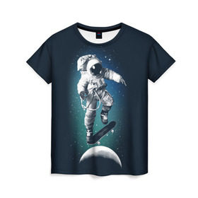 Женская футболка 3D с принтом Космический скейтбординг в Кировске, 100% полиэфир ( синтетическое хлопкоподобное полотно) | прямой крой, круглый вырез горловины, длина до линии бедер | cosmonaut | galaxy | planet | skate | space | star | галактика | звезды | космонавт | космос | планета | скейт