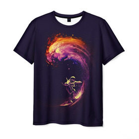 Мужская футболка 3D с принтом Космический серфинг в Кировске, 100% полиэфир | прямой крой, круглый вырез горловины, длина до линии бедер | cosmonaut | galaxy | planet | space | star | surf | галактика | звезды | космонавт | космос | планета | серф