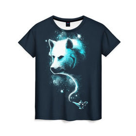 Женская футболка 3D с принтом Галактический волк в Кировске, 100% полиэфир ( синтетическое хлопкоподобное полотно) | прямой крой, круглый вырез горловины, длина до линии бедер | animal | beast | galaxy | space | universe | wolf | волк | вселенная | галактика | животное | зверь | космос