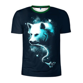 Мужская футболка 3D спортивная с принтом Галактический волк в Кировске, 100% полиэстер с улучшенными характеристиками | приталенный силуэт, круглая горловина, широкие плечи, сужается к линии бедра | animal | beast | galaxy | space | universe | wolf | волк | вселенная | галактика | животное | зверь | космос