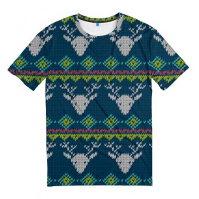Мужская футболка 3D с принтом Свитер с оленями в Кировске, 100% полиэфир | прямой крой, круглый вырез горловины, длина до линии бедер | ангел | ёлка | ель | зима | колокольчик | нг | новый год | олень | рождество | санта | снег