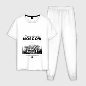 Мужская пижама хлопок с принтом Москва, ВДНХ в Кировске, 100% хлопок | брюки и футболка прямого кроя, без карманов, на брюках мягкая резинка на поясе и по низу штанин
 | Тематика изображения на принте: 