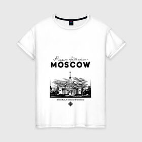 Женская футболка хлопок с принтом Москва, ВДНХ в Кировске, 100% хлопок | прямой крой, круглый вырез горловины, длина до линии бедер, слегка спущенное плечо | 