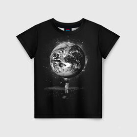 Детская футболка 3D с принтом Взгляд на землю в Кировске, 100% гипоаллергенный полиэфир | прямой крой, круглый вырез горловины, длина до линии бедер, чуть спущенное плечо, ткань немного тянется | astro | cosmo | galaxy | moon | planet | space | star | автронавт | галактика | звезды | земля | космонавт | космос | луна | планета
