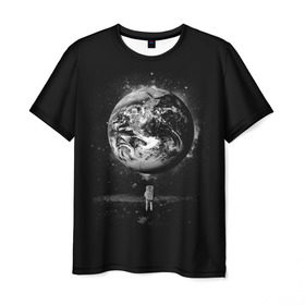 Мужская футболка 3D с принтом Взгляд на землю в Кировске, 100% полиэфир | прямой крой, круглый вырез горловины, длина до линии бедер | astro | cosmo | galaxy | moon | planet | space | star | автронавт | галактика | звезды | земля | космонавт | космос | луна | планета