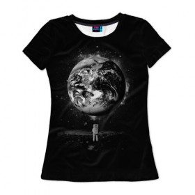 Женская футболка 3D с принтом Взгляд на землю в Кировске, 100% полиэфир ( синтетическое хлопкоподобное полотно) | прямой крой, круглый вырез горловины, длина до линии бедер | astro | cosmo | galaxy | moon | planet | space | star | автронавт | галактика | звезды | земля | космонавт | космос | луна | планета