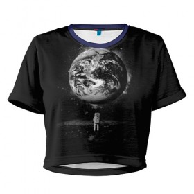 Женская футболка 3D укороченная с принтом Взгляд на землю в Кировске, 100% полиэстер | круглая горловина, длина футболки до линии талии, рукава с отворотами | astro | cosmo | galaxy | moon | planet | space | star | автронавт | галактика | звезды | земля | космонавт | космос | луна | планета
