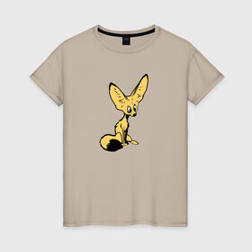 Женская футболка хлопок с принтом Лисенок в Кировске, 100% хлопок | прямой крой, круглый вырез горловины, длина до линии бедер, слегка спущенное плечо | животное | лиса | фенек