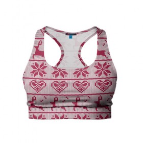 Женский спортивный топ 3D с принтом Розовый свитер в Кировске, 82% полиэстер, 18% спандекс Ткань безопасна для здоровья, позволяет коже дышать, не мнется и не растягивается |  | ангел | ёлка | ель | зима | колокольчик | нг | новый год | олень | рождество | санта | свитер | снег