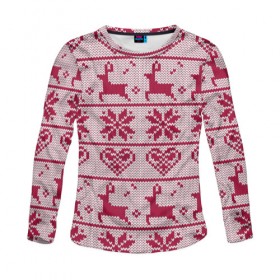 Женский лонгслив 3D с принтом Розовый свитер в Кировске, 100% полиэстер | длинные рукава, круглый вырез горловины, полуприлегающий силуэт | ангел | ёлка | ель | зима | колокольчик | нг | новый год | олень | рождество | санта | свитер | снег