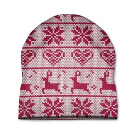 Шапка 3D с принтом Розовый свитер в Кировске, 100% полиэстер | универсальный размер, печать по всей поверхности изделия | ангел | ёлка | ель | зима | колокольчик | нг | новый год | олень | рождество | санта | свитер | снег