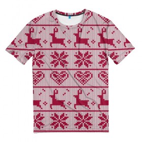 Мужская футболка 3D с принтом Розовый свитер в Кировске, 100% полиэфир | прямой крой, круглый вырез горловины, длина до линии бедер | ангел | ёлка | ель | зима | колокольчик | нг | новый год | олень | рождество | санта | свитер | снег