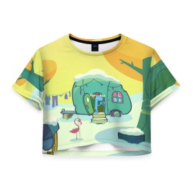 Женская футболка 3D укороченная с принтом Happy Tree Friends в Кировске, 100% полиэстер | круглая горловина, длина футболки до линии талии, рукава с отворотами | 