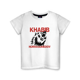 Детская футболка хлопок с принтом Хабиб Нурмагомедов в Кировске, 100% хлопок | круглый вырез горловины, полуприлегающий силуэт, длина до линии бедер | khabib | nurmagomedov