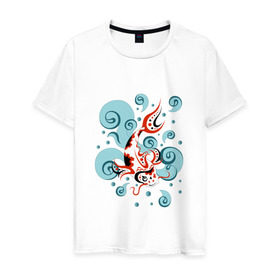 Мужская футболка хлопок с принтом Карп Кои в Кировске, 100% хлопок | прямой крой, круглый вырез горловины, длина до линии бедер, слегка спущенное плечо. | воды | восток | карп | карп кои | рыбы | япония