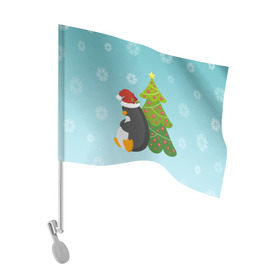 Флаг для автомобиля с принтом Новогодний пингвинчик в Кировске, 100% полиэстер | Размер: 30*21 см | елка | новый год | пингвин
