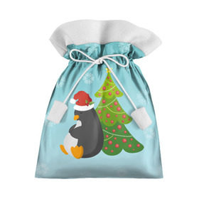 Подарочный 3D мешок с принтом Новогодний пингвинчик в Кировске, 100% полиэстер | Размер: 29*39 см | елка | новый год | пингвин