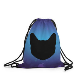 Рюкзак-мешок 3D с принтом Силуэт черной кошки в Кировске, 100% полиэстер | плотность ткани — 200 г/м2, размер — 35 х 45 см; лямки — толстые шнурки, застежка на шнуровке, без карманов и подкладки | кошка | силуэт | синий | фиолетовый | черный