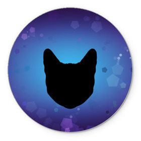 Коврик круглый с принтом Силуэт черной кошки в Кировске, резина и полиэстер | круглая форма, изображение наносится на всю лицевую часть | кошка | силуэт | синий | фиолетовый | черный