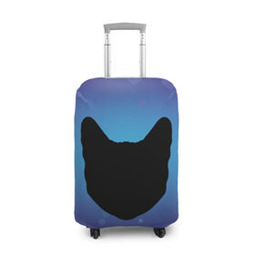 Чехол для чемодана 3D с принтом Силуэт черной кошки в Кировске, 86% полиэфир, 14% спандекс | двустороннее нанесение принта, прорези для ручек и колес | кошка | силуэт | синий | фиолетовый | черный