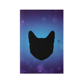 Обложка для паспорта матовая кожа с принтом Силуэт черной кошки в Кировске, натуральная матовая кожа | размер 19,3 х 13,7 см; прозрачные пластиковые крепления | кошка | силуэт | синий | фиолетовый | черный