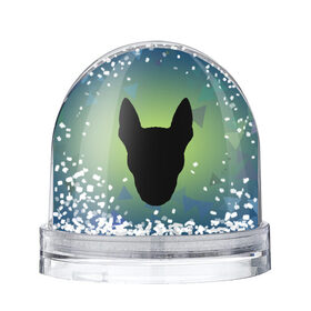 Снежный шар с принтом силуэт Бультерьера в Кировске, Пластик | Изображение внутри шара печатается на глянцевой фотобумаге с двух сторон | зеленый | силуэт | синий | собака | черный