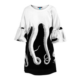 Детское платье 3D с принтом Octopus в Кировске, 100% полиэстер | прямой силуэт, чуть расширенный к низу. Круглая горловина, на рукавах — воланы | Тематика изображения на принте: octopus