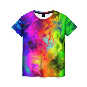 Женская футболка 3D с принтом Красочное безумие в Кировске, 100% полиэфир ( синтетическое хлопкоподобное полотно) | прямой крой, круглый вырез горловины, длина до линии бедер | кислота | радуга | разноцветный | яркий
