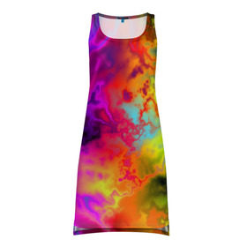 Платье-майка 3D с принтом Красочное безумие в Кировске, 100% полиэстер | полуприлегающий силуэт, широкие бретели, круглый вырез горловины, удлиненный подол сзади. | кислота | радуга | разноцветный | яркий