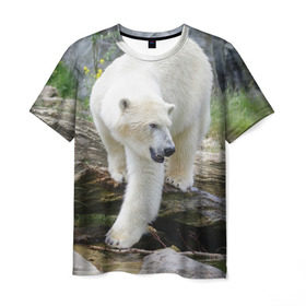 Мужская футболка 3D с принтом Белый медведь в Кировске, 100% полиэфир | прямой крой, круглый вырез горловины, длина до линии бедер | арктика