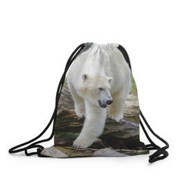 Рюкзак-мешок 3D с принтом Белый медведь в Кировске, 100% полиэстер | плотность ткани — 200 г/м2, размер — 35 х 45 см; лямки — толстые шнурки, застежка на шнуровке, без карманов и подкладки | арктика