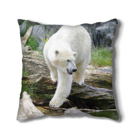 Подушка 3D с принтом Белый медведь в Кировске, наволочка – 100% полиэстер, наполнитель – холлофайбер (легкий наполнитель, не вызывает аллергию). | состоит из подушки и наволочки. Наволочка на молнии, легко снимается для стирки | Тематика изображения на принте: арктика