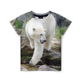 Детская футболка 3D с принтом Белый медведь в Кировске, 100% гипоаллергенный полиэфир | прямой крой, круглый вырез горловины, длина до линии бедер, чуть спущенное плечо, ткань немного тянется | арктика