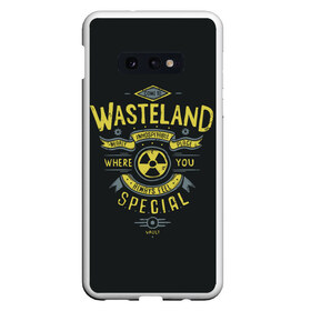 Чехол для Samsung S10E с принтом Come to Wasteland в Кировске, Силикон | Область печати: задняя сторона чехла, без боковых панелей | atom | bomb | boy | fallout | radioactive | vault | wasteland | атом | бой | бомба | волт | мальчик | радиация | фоллаут | ядерная