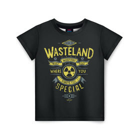 Детская футболка 3D с принтом Come to Wasteland в Кировске, 100% гипоаллергенный полиэфир | прямой крой, круглый вырез горловины, длина до линии бедер, чуть спущенное плечо, ткань немного тянется | Тематика изображения на принте: atom | bomb | boy | fallout | radioactive | vault | wasteland | атом | бой | бомба | волт | мальчик | радиация | фоллаут | ядерная
