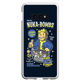 Чехол для Samsung S10E с принтом Nuka Bombs в Кировске, Силикон | Область печати: задняя сторона чехла, без боковых панелей | atom | bomb | boy | fallout | radioactive | vault | wasteland | атом | бой | бомба | волт | мальчик | радиация | фоллаут | ядерная