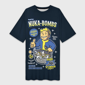 Платье-футболка 3D с принтом Nuka Bombs в Кировске,  |  | atom | bomb | boy | fallout | radioactive | vault | wasteland | атом | бой | бомба | волт | мальчик | радиация | фоллаут | ядерная