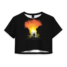 Женская футболка 3D укороченная с принтом Wasteland Apocalypse в Кировске, 100% полиэстер | круглая горловина, длина футболки до линии талии, рукава с отворотами | atom | bomb | boy | fallout | radioactive | vault | wasteland | атом | бой | бомба | волт | мальчик | радиация | фоллаут | ядерная