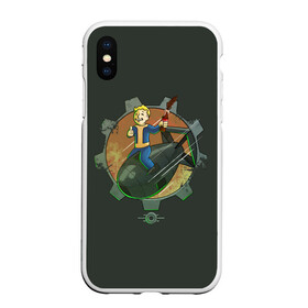 Чехол для iPhone XS Max матовый с принтом Flying Vault Boy в Кировске, Силикон | Область печати: задняя сторона чехла, без боковых панелей | atom | bomb | boy | fallout | radioactive | vault | wasteland | атом | бой | бомба | волт | мальчик | радиация | фоллаут | ядерная