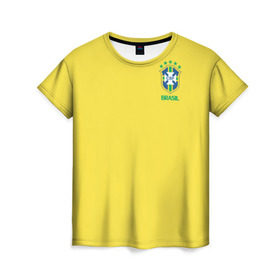 Женская футболка 3D с принтом Сборная Бразилии в Кировске, 100% полиэфир ( синтетическое хлопкоподобное полотно) | прямой крой, круглый вырез горловины, длина до линии бедер | brazil | америка | бразилия
