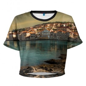 Женская футболка 3D укороченная с принтом Хорватия в Кировске, 100% полиэстер | круглая горловина, длина футболки до линии талии, рукава с отворотами | город | пейзаж