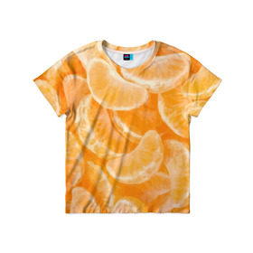 Детская футболка 3D с принтом Мандаринки на НГ в Кировске, 100% гипоаллергенный полиэфир | прямой крой, круглый вырез горловины, длина до линии бедер, чуть спущенное плечо, ткань немного тянется | Тематика изображения на принте: 2017 | желтый | нг | новый год | фрукты