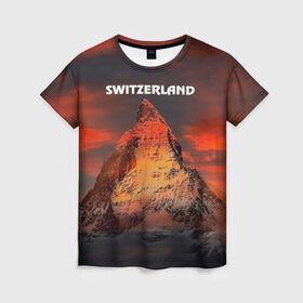Женская футболка 3D с принтом Швейцария в Кировске, 100% полиэфир ( синтетическое хлопкоподобное полотно) | прямой крой, круглый вырез горловины, длина до линии бедер | switzerland | альпы | горы | заграница | отдых | отпуск | туризм | турист