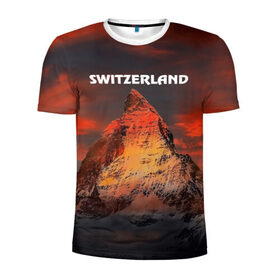 Мужская футболка 3D спортивная с принтом Швейцария в Кировске, 100% полиэстер с улучшенными характеристиками | приталенный силуэт, круглая горловина, широкие плечи, сужается к линии бедра | Тематика изображения на принте: switzerland | альпы | горы | заграница | отдых | отпуск | туризм | турист