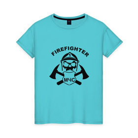 Женская футболка хлопок с принтом МЧС в Кировске, 100% хлопок | прямой крой, круглый вырез горловины, длина до линии бедер, слегка спущенное плечо | мчс | пожарный
