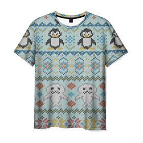 Мужская футболка 3D с принтом Детский вязаный узор в Кировске, 100% полиэфир | прямой крой, круглый вырез горловины, длина до линии бедер | Тематика изображения на принте: зима | нг | новый год | рождество | свитер | снег