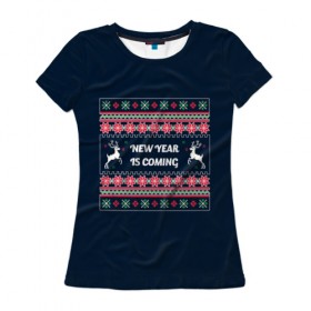 Женская футболка 3D с принтом Happy New Year в Кировске, 100% полиэфир ( синтетическое хлопкоподобное полотно) | прямой крой, круглый вырез горловины, длина до линии бедер | 