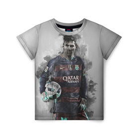 Детская футболка 3D с принтом Lionel Messi в Кировске, 100% гипоаллергенный полиэфир | прямой крой, круглый вырез горловины, длина до линии бедер, чуть спущенное плечо, ткань немного тянется | Тематика изображения на принте: лионель | месси